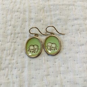 Handmade Green Enamel and Silver Elephant Earrings